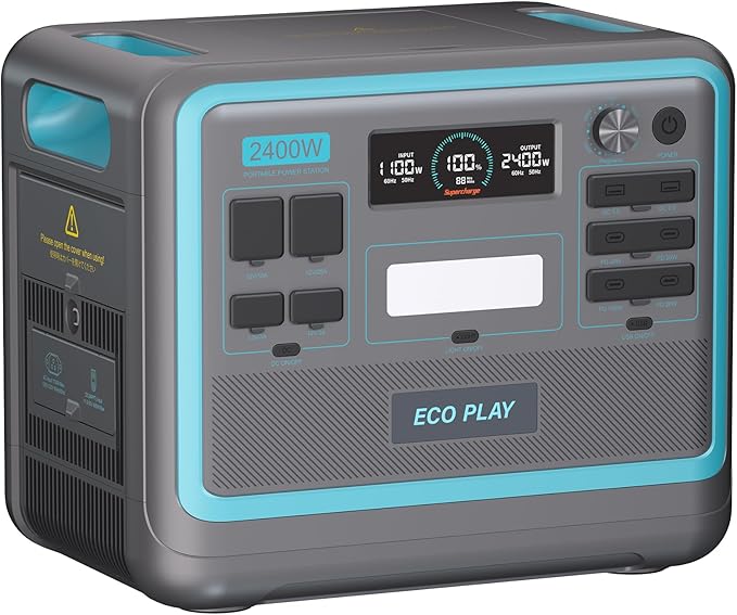 Ecoplay SYD2400 Portable Power Station, 2048Wh LiFePO4 Battery Backup, 2400W Solar Genarator with 500W Solar Input, Adjustable Input Power for Camping, Power Outages, Emergency, RV
