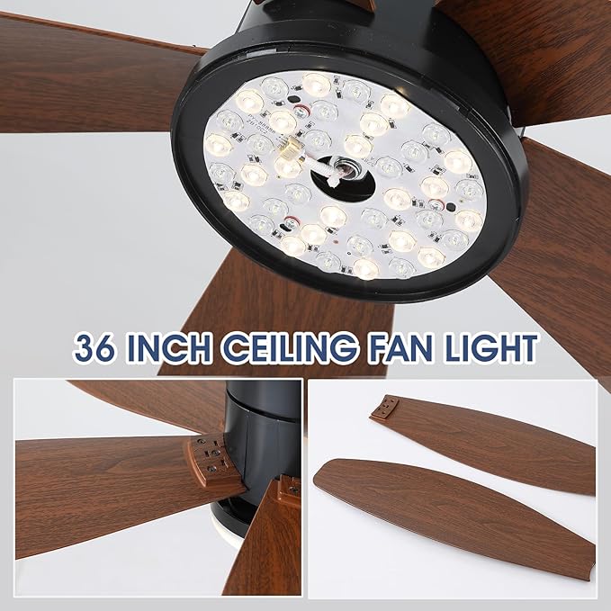 Ceiling Fans with Lights-48 Low Profile Ceiling Fan with Light and Remote/APP Control,Flush Mount,DC Reversible,LED Dimmable Modern Ceiling Fans for Bedroom,Indoor/Outdoor Patio Use(Brown)