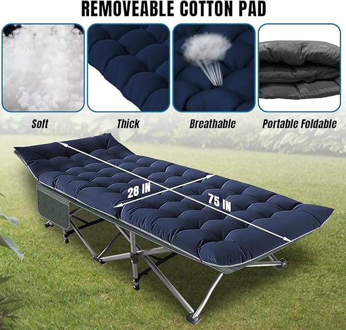 YELLOW JACKET Camping Cots for Adults, Folding Cot with Mattress 600lbs Max Load, Sleeping Cot with Carry Bag, 28" Wide Portable Folding Cots for Camping Home Office Nap Beach Travel