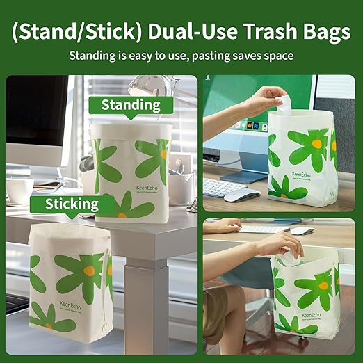 Disposable Car Garbage Bin Bags 60 PCS, Leak-proof Cleaning and Vomit Bags, Recycled HDPE, Easy Stick-On and Stand Design, Disposable Small Garbage Bags