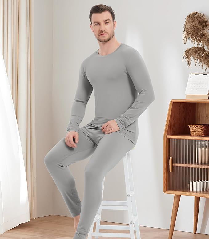 NACHILA Men's Thermal Underwear Set-Viscose Made from Bamboo, Soft Long Sleeve Base Layers Top and Bottom Warm Long Johns Set