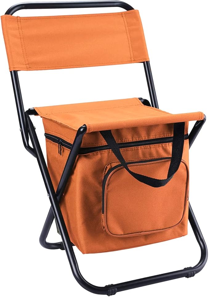 LEADALLWAY Fishing Chair with Cooler Bag Compact Fishing Stool Foldable Camping Chair
