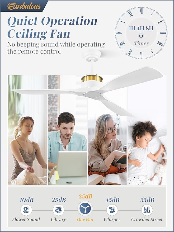 52" Ceiling Fans without Lights, Flush Mount Ceiling Fan with Remote Control,Modern Outdoor Ceiling Fans with 2 Downrods 6-Speeds Reversible DC Motor for Patio Bedroom Living Room