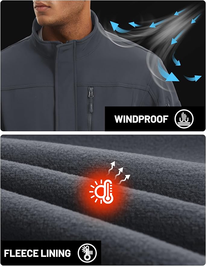 TACVASEN Men's Tactical Softshell Jacket Fleece Lined Water Resistant Windbreaker Military Lightweight Coat for Hiking