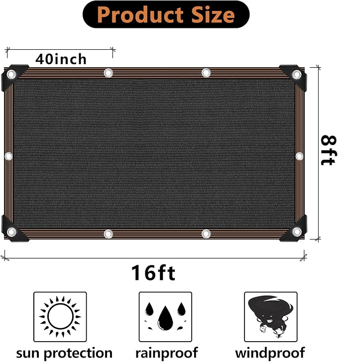 8 x 16 FT Shade Cloth 90% Sunblock Net for Garden Patio Plants Greenhouse Outdoor Pergola Lawn Sun Shade Cloths for Kennel Chicken Coop Easier to Hang Neting Cover