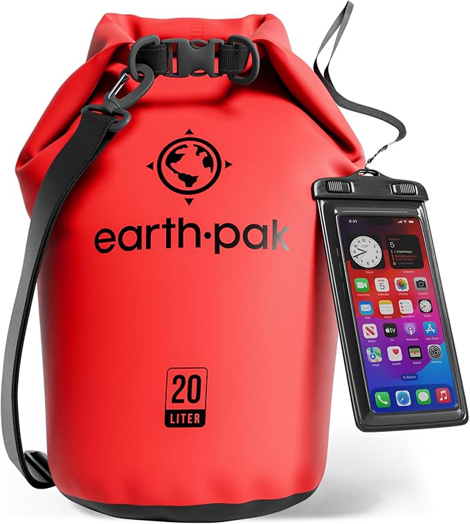 Earth Pak Waterproof Dry Bag - Roll Top Waterproof Backpack Sack Keeps Gear Dry for Kayak with Waterproof Phone Case