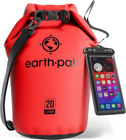 Earth Pak Waterproof Dry Bag - Roll Top Waterproof Backpack Sack Keeps Gear Dry for Kayak with Waterproof Phone Case