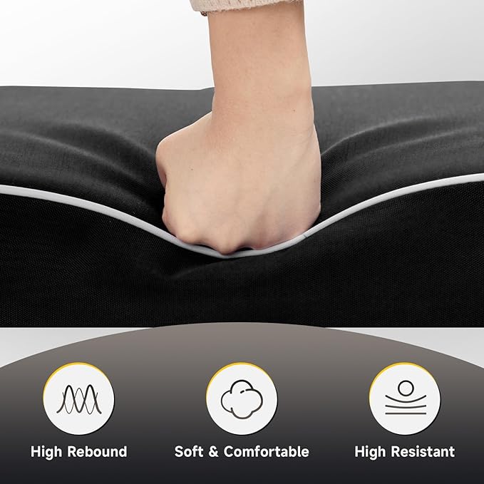 PNP FKJP 2 Pack Outdoor Chair Cushion 20" X 20" X 4", Waterproof Outdoor Seat Cushions with Non-Skid Ties, Black (Cushion + Cover)