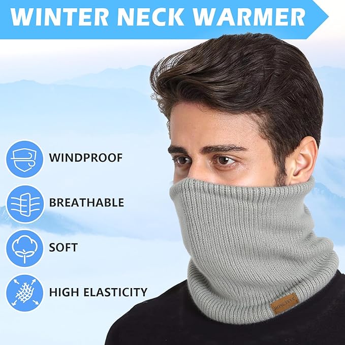 HONGTEYA Neck Gaiters for Men, Winter Neck Warmer Face for Men & Women,Thick Windproof Warm Lined Ski Mask