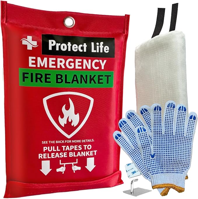 Protect Life Saving Emergency Fire Blankets 1 Pack - 40"x40", Fiberglass Fire Blanket for Home & Kitchen - Fire Suppression or Retardant Tarp - Fire Safety Kit for Car or Camping