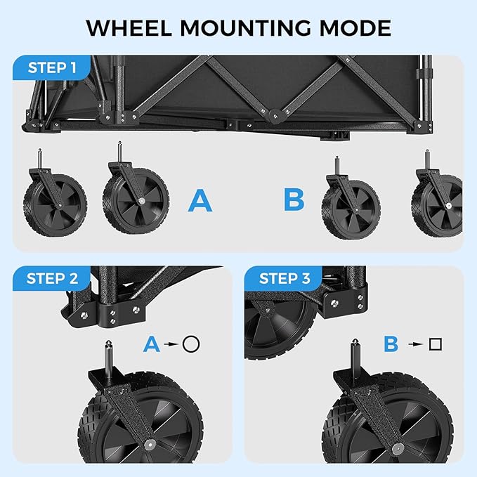 Collapsible Wagon Carts with Large Capacity, Utility Beach Wagons Heavy Duty Foldable,Side Pockets,300lb Load-Bearing Outdoor for Camping, Garden, Sports, Picnic, Shopping-Black U-Black
