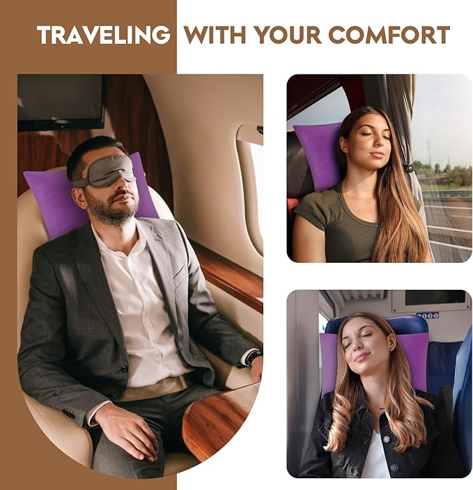 Small Shredded Memory Foam Pillow, Camping Pillow Travel Pillow - Compressible Medium Firm, Breathable Cover, Ideal Backpacking Hiking, Airplane and Car (Purple, M)