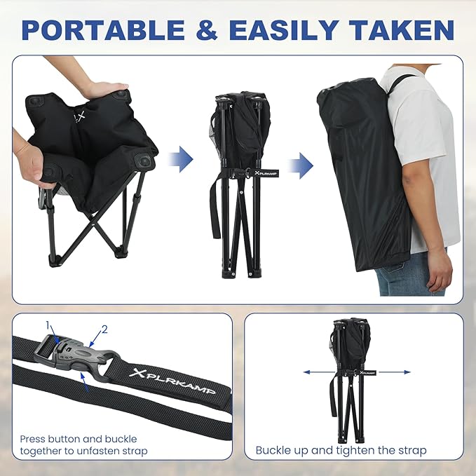 Padded Camping Stool, 18 Inch Oversized Camping Foot Rest, 500lb Camping Chairs Outdoor Footstool Portable Camping Ottoman for Camping Gardening Fishing w/Storage Net Carry Bag (2, Black)