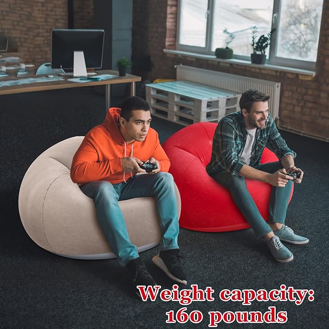 Realspring Inflatable Bean Bag Chairs Outdoor Blow up Camping Chairs Inflatable Lazy Sofa Folding Portable Bean Bag Loungers Couch for Movie Night(Coffee,Blue,Red,6 Pcs)