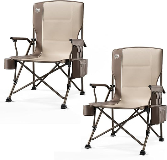 TIMBER RIDGE Oversized Folding Camping Chair High Back Heavy Duty for Adults Support up to 500lbs with Cup Holder, Side Pocket Cooler Bag 2 Pack