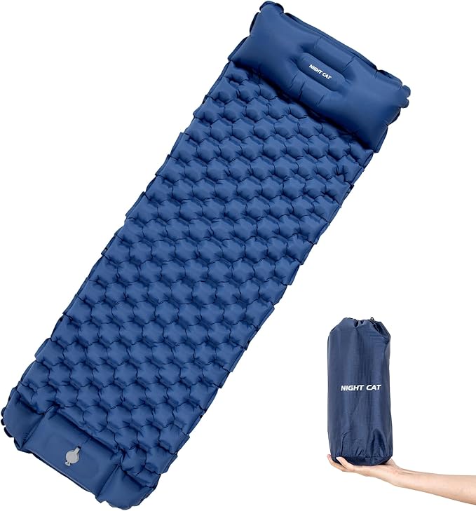 Night Cat Inflatable Sleeping Pads Mat Bed with Pillow Foot Pump for Camping Backpacking Hiking Ultra-Light Compact Comfortable Extendable 77"x25.5"