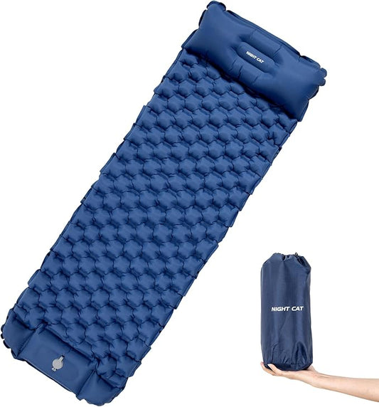 Night Cat Inflatable Sleeping Pads Mat Bed with Pillow Foot Pump for Camping Backpacking Hiking Ultra-Light Compact Comfortable Extendable 77"x25.5"