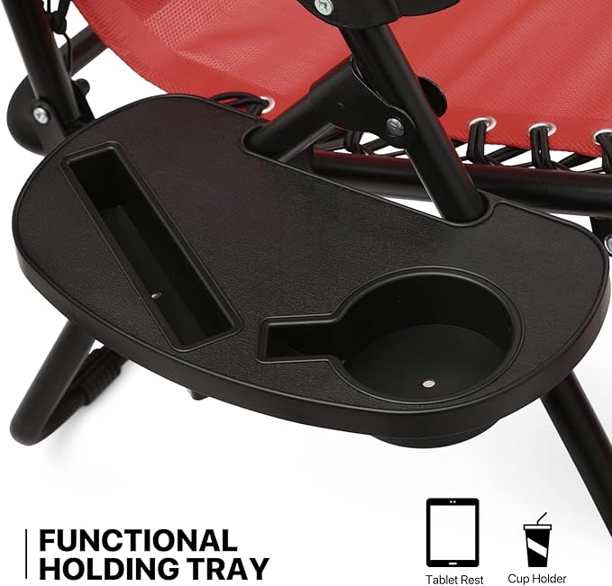 MoNiBloom 3PCS Leisure Chairs Table Set Outdoor Furniture Zero Gravity Chairs Recliner Adjustable Folding Lounger for Pool Patio Camping Yard Beach Vacation, 330lbs Capacity, Maroon