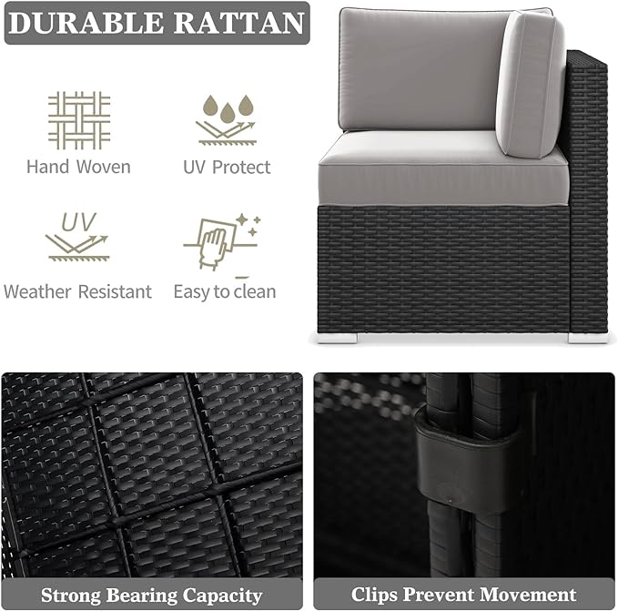 LayinSun 8 Piece Patio Furniture Set with 44" Propane Gas Fire Pit Table, Outdoor Sectional Conversation Set Wicker Rattan Sofa Set with Coffee Table