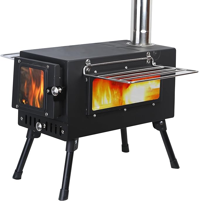 Preself Hot Tent Stove, Large Side Window, Winter Wood Burning Stove for Heating Cooking Camping Hunting (XL)