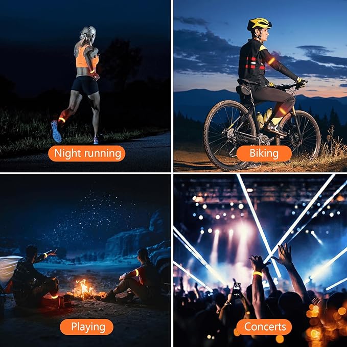 LemonBest LED Armband Running USB Rechargeable - 2 Pack Safety Lights for Runners 3 Modes Running Gear Lights Adjustable High Visibility Waterproof Reflective Wristband for Night Running Walking