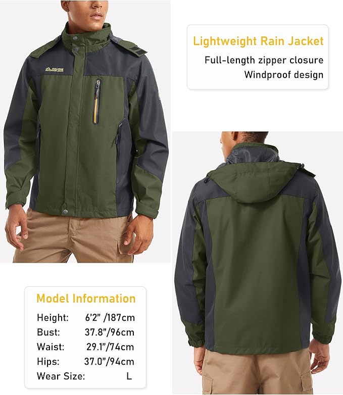 MAGCOMSEN Men's Hooded Windproof Water Resistant Rain Jacket Windbreaker 5 Pockets for Hiking,Fishing,Travel