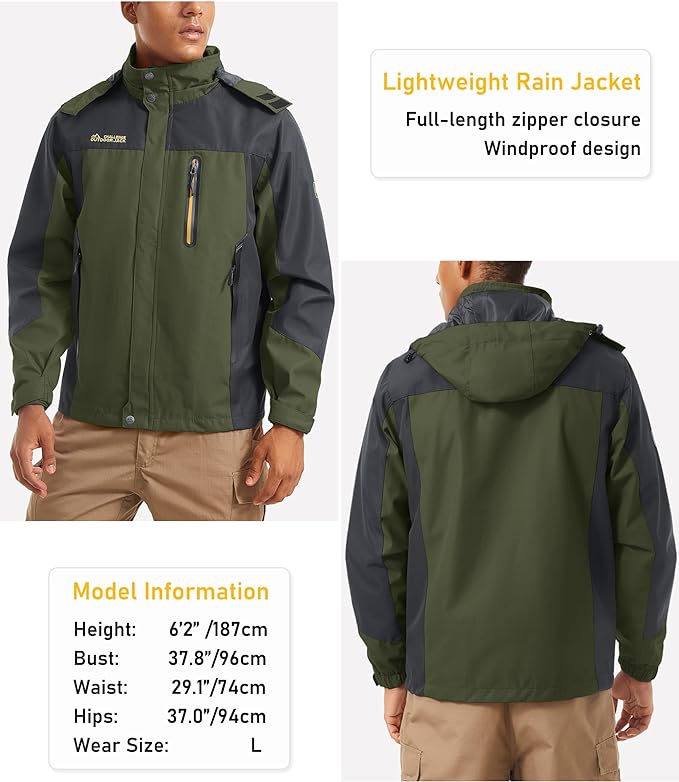 MAGCOMSEN Men's Hooded Windproof Water Resistant Rain Jacket Windbreaker 5 Pockets for Hiking,Fishing,Travel
