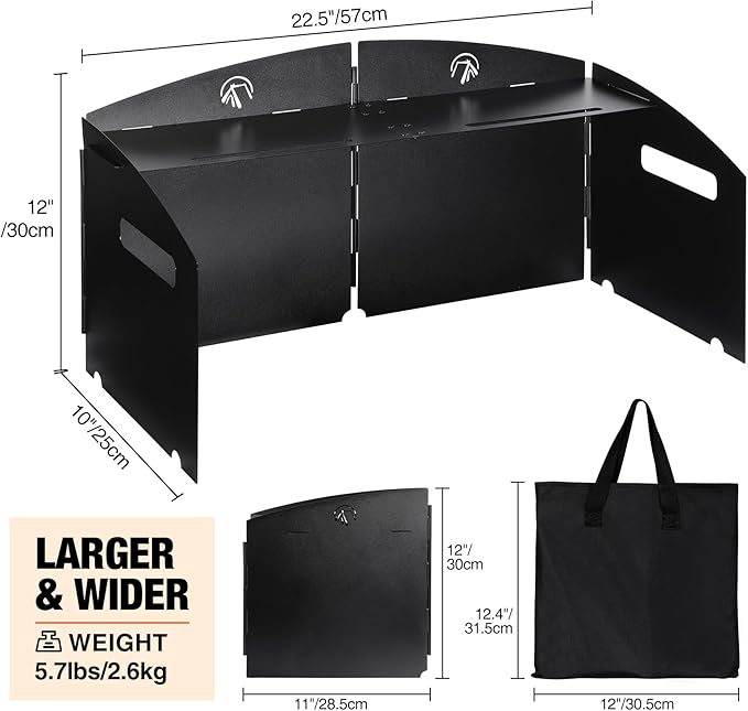 REDCAMP Portable 4-Panel Steel Camping Stove Windscreen, Foldable Windproof Outdoor Gas Stove Windshield with Storage Bag for Camping, Hiking, Backpacking, Picnic, Cooking (Black)