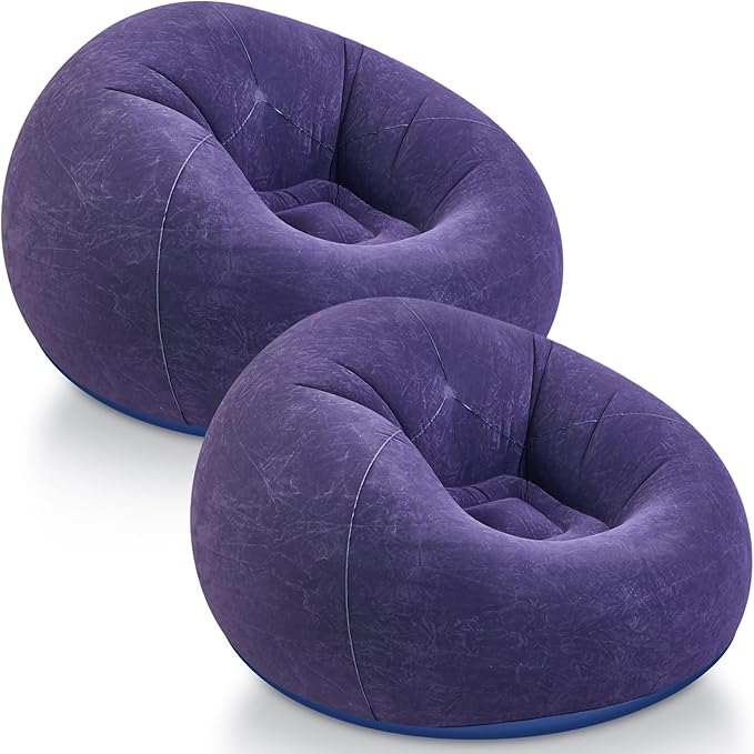 Realspring Inflatable Bean Bag Chairs Outdoor Blow up Camping Chairs Inflatable Lazy Sofa Folding Portable Bean Bag Loungers Couch for Movie Night(Blue,2 Pcs)