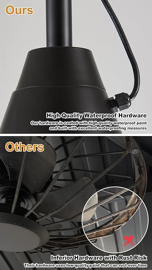 3 Blades Wood Outdoor Ceiling Fan with Light for Patios, Farmhouse Rustic Ceiling Fans with Lights, 34" Plug-in Wet Rated Outdoor Gazebo Fan for Exterior House Porch Patio, Waterproof,F246