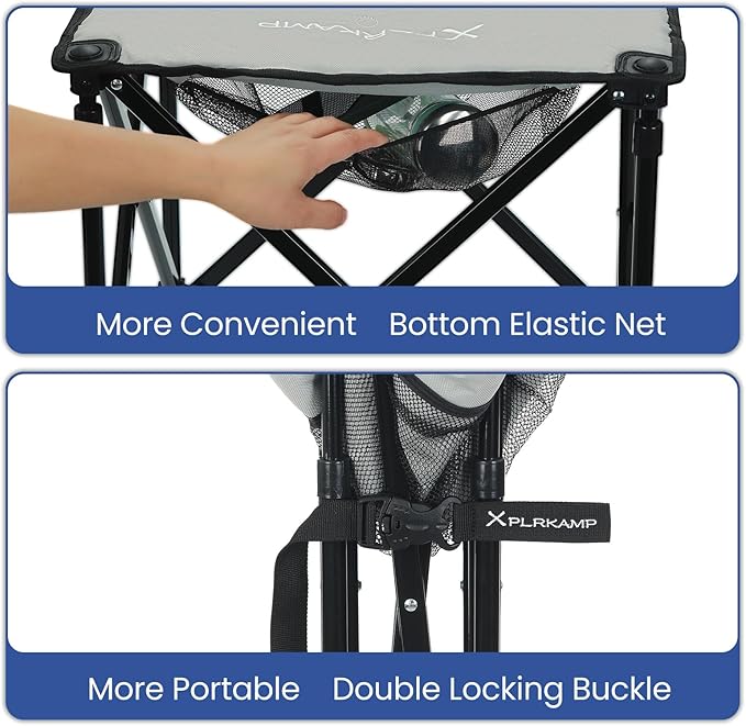 Padded Camping Stool, 18 Inch Oversized Camping Foot Rest, 500lb Camping Chairs Outdoor Footstool Portable Camping Ottoman for Camping Gardening Fishing w/Storage Net Carry Bag (2, Grey)