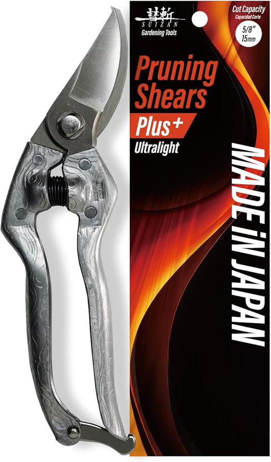 SUIZAN Bypass Pruning Shears 8.3” Plus Forged Aluminum Handle - Professional Japanese Hand Pruners Garden Scissors Gardening Tools