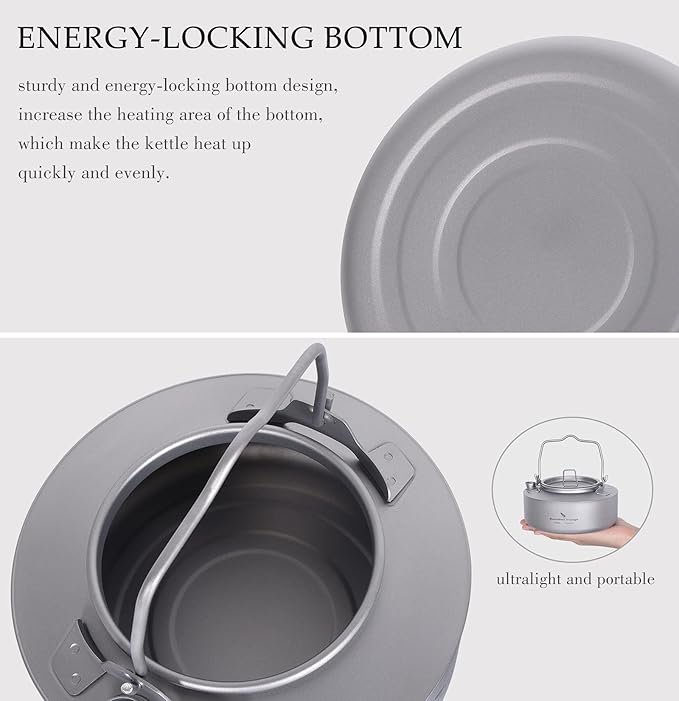 Boundless Voyage Titanium Kettle with Folding Handle & Filter Ultralight Teapot Outdoor Camping Coffee Pot for Boiling Water Coffee Tea
