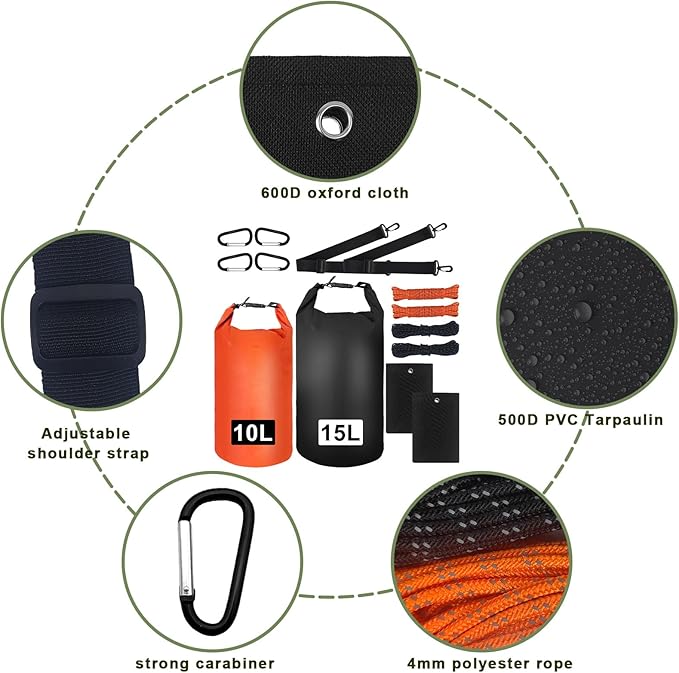 Bear Food Bag Hanging System, 2 Sets Camping Bear Bag Kit Waterproof Bear Protection Bag with Pulley System Include 10L & 15L Waterproof Bear Proof Storage Bag, Rock Bags, Carabiners, Ropes