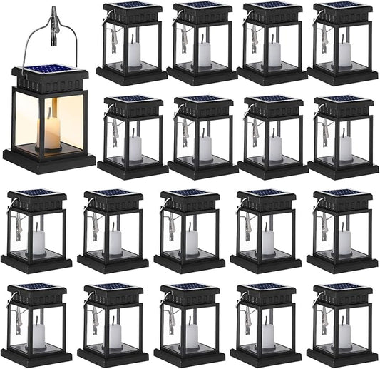 Yexiya 18 Pcs Hanging Solar Lanterns Outdoor Garden Candle Lights Black Waterproof LED Solar Lanterns Lights for Garden Yard Deck