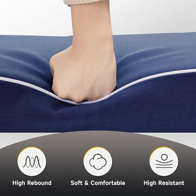 PNP FKJP 2 Pack Outdoor Chair Cushion 20" X 20" X 4", Waterproof Outdoor Seat Cushions with Non-Skid Ties, Navy (Cushion + Cover)