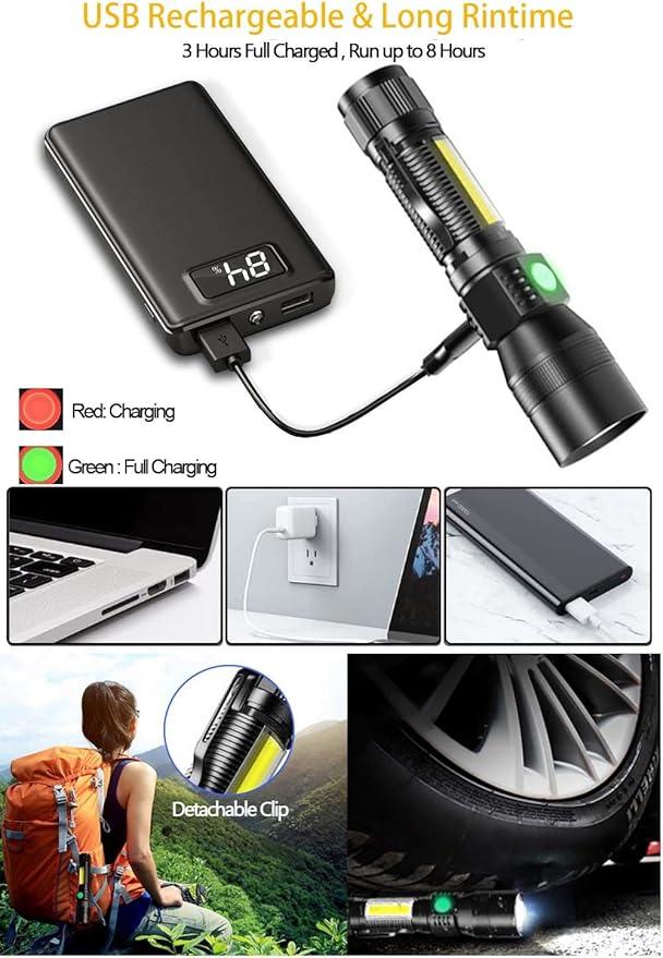 Hoxida Flashlight Rechargeable LED UV Black Light &Redlight, 3in1 Super Bright Magnetic Tactical Flashlights, 1500Lumen 7Modes, Zoomable, Waterproof Pocket Flashlight for Pet Stains Detection,Camping