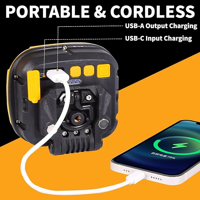 2 Pack Magnetic Work Light Rechargeable 5000Lumens, LED Flood Light with 4 Brightness & 4 Color, 36 Hours Runtime, USB-A Output & Waterproof for Car Repair, Construction, Emergency, Garage, Hurricane