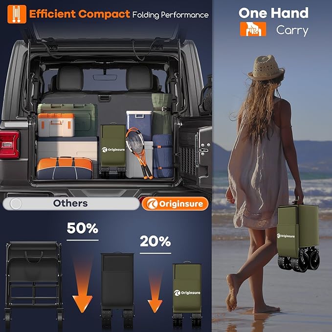 48" L Collapsible Wagon Cart Foldable, 560LB Weight Capacity 300L Heavy Duty Folding Beach Wagons with Big All-Terrain Wheels, Utility Carts for Groceries, Shopping, Camping, Sports - Green