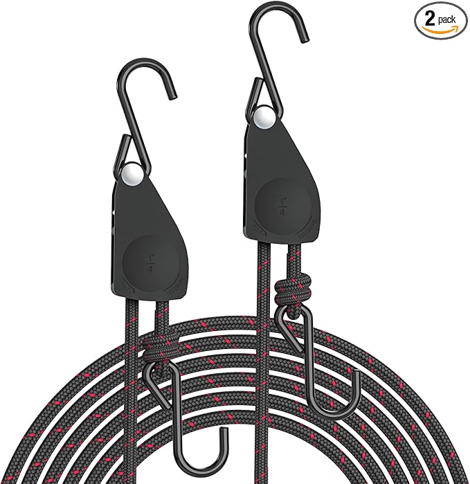 Kayak Tie Down Straps Ratchet, Kayak Straps for Secure Canoe to Roof Racks, Hiking Camping, Boating & Water Activities, Heavy Duty Ratchet Pulley Rope Hanger Kayak Accessories 2-Pack 1/4" 12FT