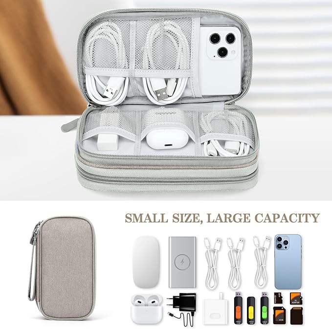 FYY Electronic Organizer, Travel Cable Organizer Bag Pouch Electronic Accessories Carry Case Portable Waterproof Double Layers All-in-One Storage Bag for Cable, Cord, Charger, Phone, Earphone Khaki
