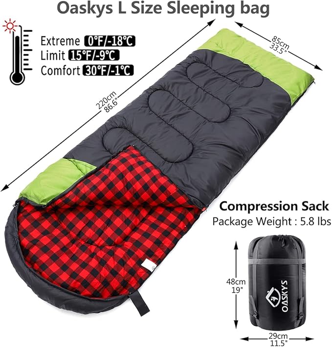 oaskys Camping Sleeping Bag - 3 Season Warm & Cool Weather - Summer Spring Fall Lightweight Waterproof for Adults Kids - Camping Gear Equipment, Traveling, and Outdoors