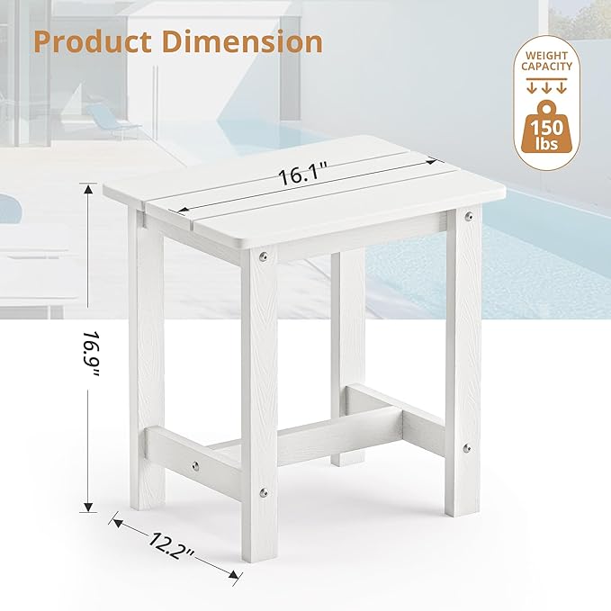 LUE BONA Outdoor Side Table Set of 2, HDPS Small Outdoor Table, Adirondack Side Table, Outside End Table for Patio, Porch, Deck, Pool, Weather Resistant/Easy Maintenance/Indoor or Outdoor Use, White