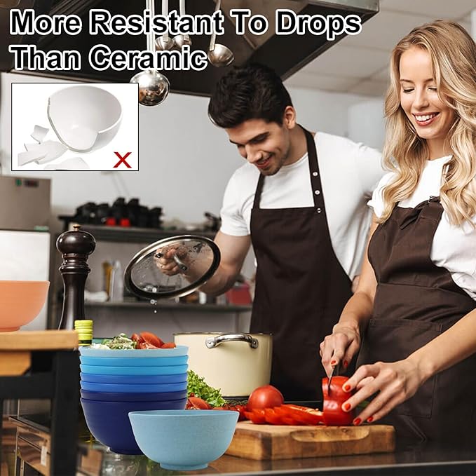 Homienly Unbreakable Cereal Bowls Set of 8-26 OZ Soup Bowls Microwave and Dishwasher Safe Wheat Straw Bowl Assorted Color Dessert Bowls for Serving Soup, Oatmeal, Pasta and Salad (Gradient Blue)