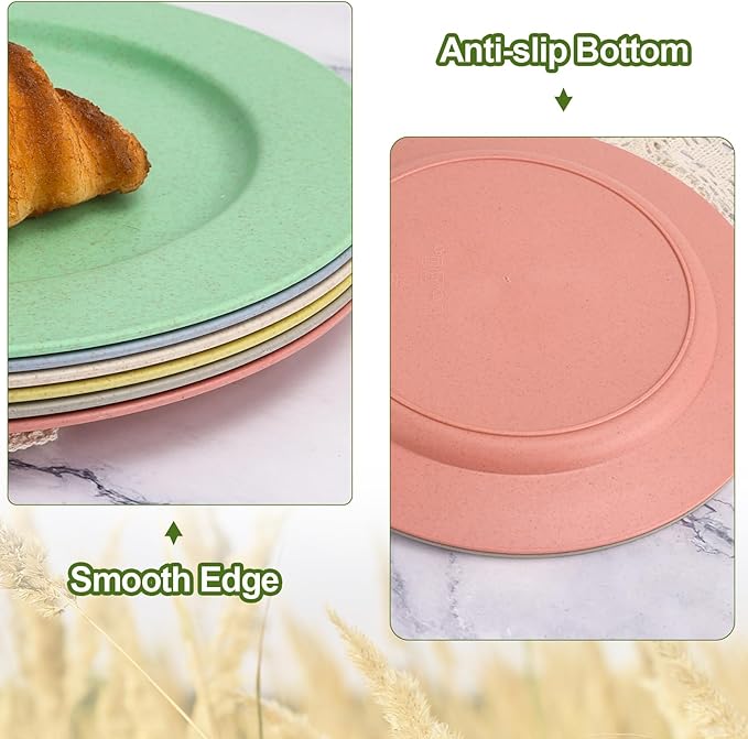 shopwithgreen 10 Inch Wheat Straw Dinner Plates, 6 Pack Unbreakable Sturdy Plastic Reusable Plates, Microwave and Dishwasher Safe Plates Set, Non-Toxic, BPA Free