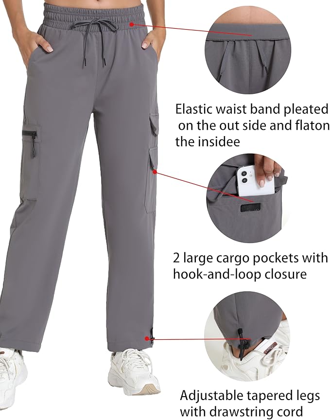 Women's Hiking Pants with Pockets - Travel Lounge Outdoor Quick Drying Lightweight Water Resistant Joggers