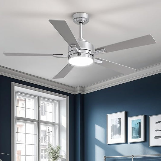 Ceiling Fan with Light, 52" Modern Low Profile Ceiling Fan with Light, DC Reversible Motor, Smart APP & Remote Control, Whisper Quiet, Dimmable LED for Bedroom/Living Room