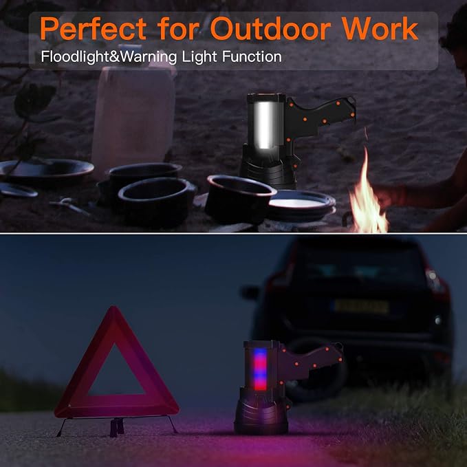 BUYSIGHT Rechargeable Spotlight, 1000,000 -Lumen Spot Lights Hand held Large Flashlight Handheld Spotlight Lightweight and Super Bright Flashlight (Aluminium_Alloy Black)