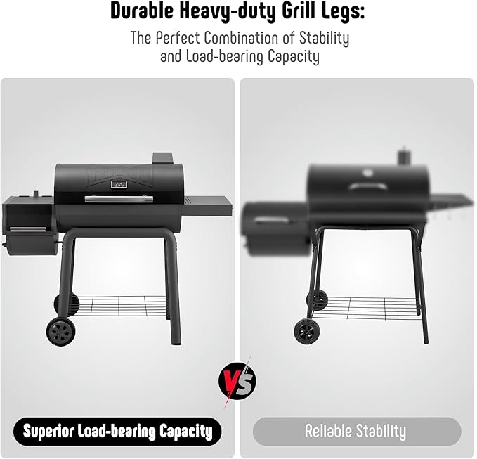 BBQ Charcoal Grill with Offset Smoker Grill and Side Table, 30-In Heavy-Duty Outdoor BBQ Grill with 832 Sq. In. Cooking Space for Outdoor Barbecue in Backyard, Patio and Parties, Black