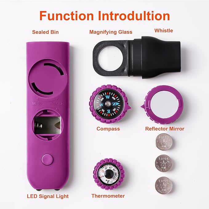 Emergency Survival Safety Whistle，Whistle for Kids with Lanyard,Compass,Thermometer,Ideal for Kayaking, Boating, Hiking, Camping, Climbing